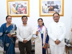 राष्ट्रमंडल खेलों की रजत पदक विजेता ज्ञानेश्वरी यादव का मुख्यमंत्री निवास में भव्य स्वागत
